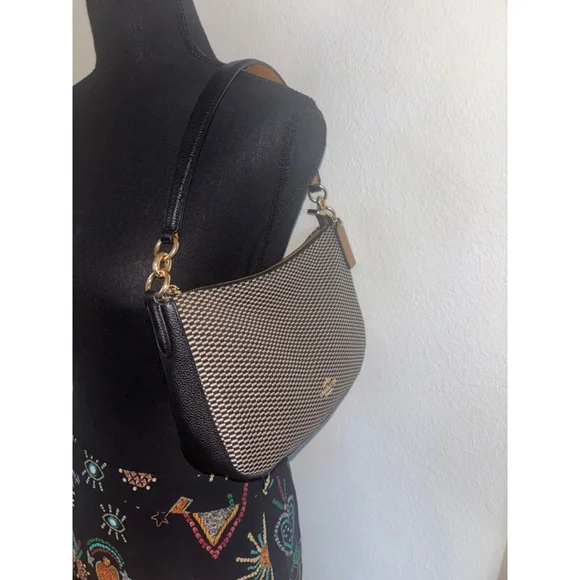 COACH Like NEW Legacy Black/White Jacquard & pebble leather Luxury Bag